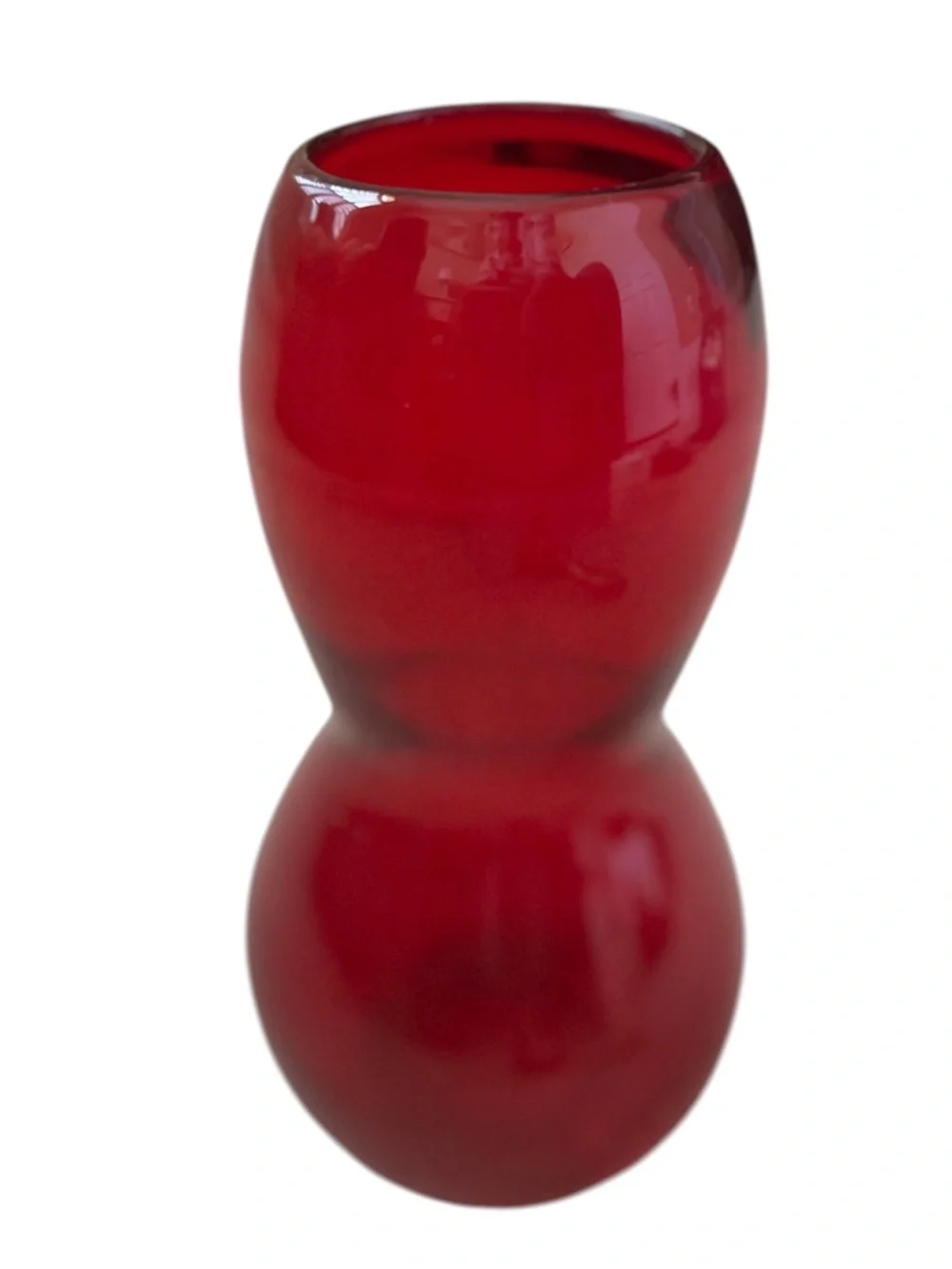 Vintage Ruby Red Hand-Blown Glass Gourd Vase MCM Pontil Mark 9" - Picture 5 of 5